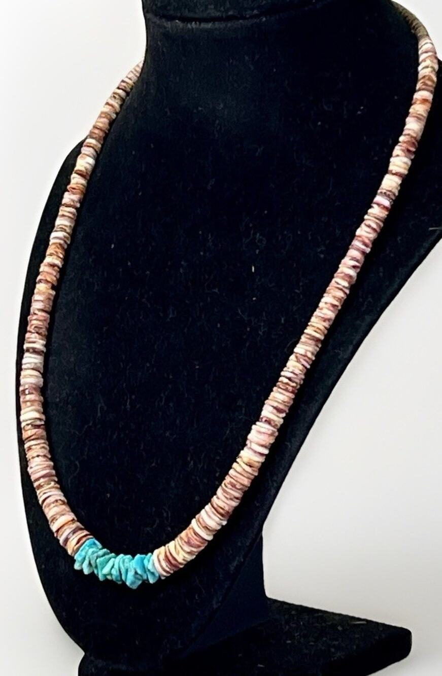 NAVAJO Purple Spiny Oyster & Turquoise Graduated Heishi Bead Necklace Southwest
